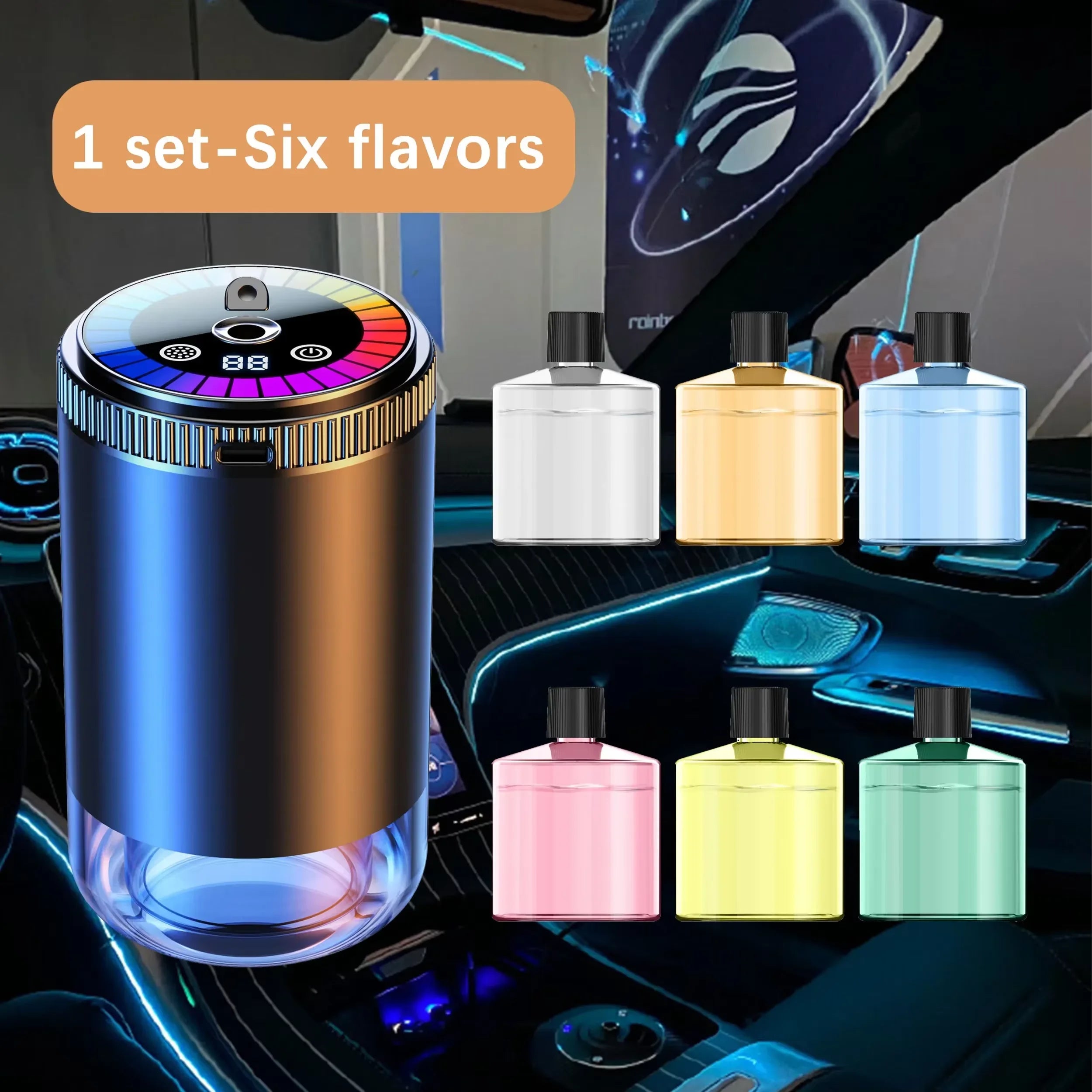 Diffuseur d'Arômes Intelligent pour Voiture – Rechargeable, 5 Modes & Lumière Ambiance