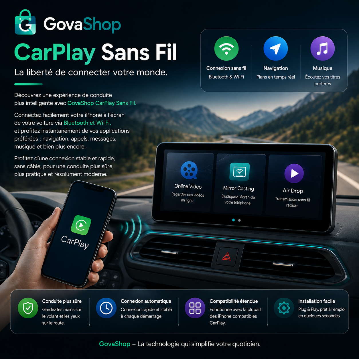 Écran voiture 10,26″ CarPlay sans fil & Android Auto